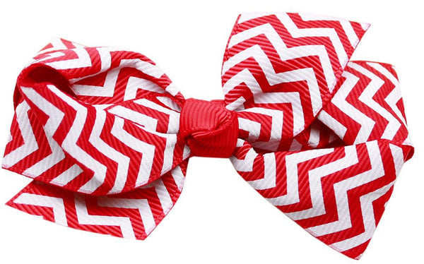Hair Bow Chevron Alligator Clip Red