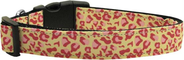Tan and Pink Leopard Nylon Dog Collars Large