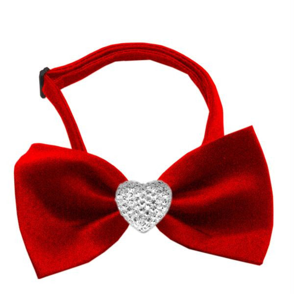 Clear Crystal Heart Red Bow Tie