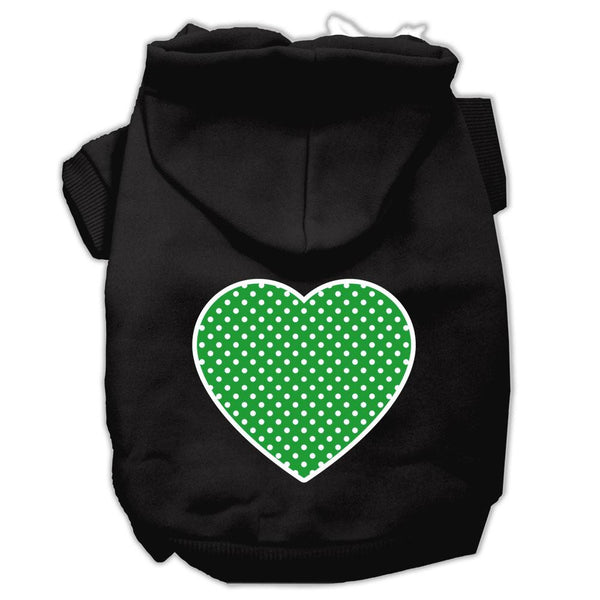Green Swiss Dot Heart Screen Print Pet Hoodies Black Size Med (12)