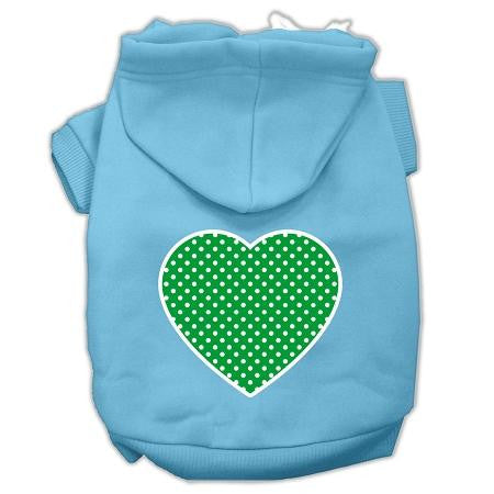 Green Swiss Dot Heart Screen Print Pet Hoodies Baby Blue Size XS (8)