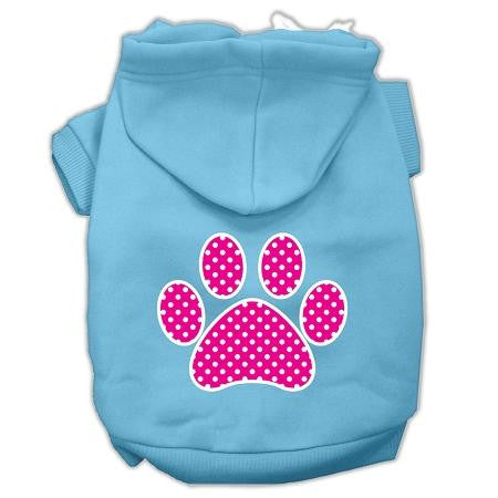 Pink Swiss Dot Paw Screen Print Pet Hoodies Baby Blue Size XS (8)