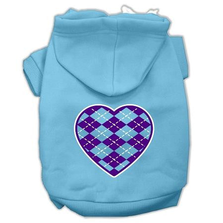 Argyle Heart Purple Screen Print Pet Hoodies Baby Blue Size XS (8)