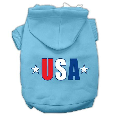 USA Star Screen Print Pet Hoodies Baby Blue Size Sm (10)