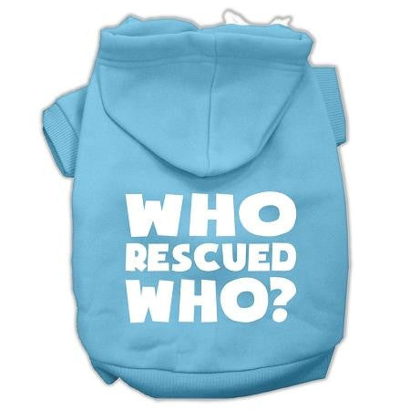 Who Rescued Who Screen Print Pet Hoodies Baby Blue Size XS (8)