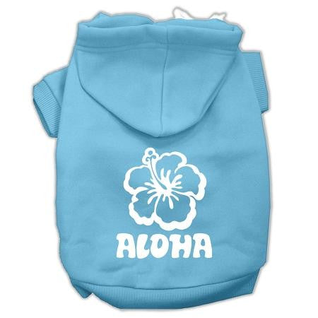 Aloha Flower Screen Print Pet Hoodies Baby Blue Size XS (8)