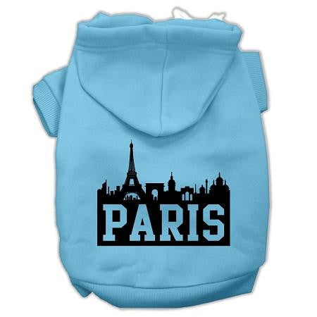 Paris Skyline Screen Print Pet Hoodies Baby Blue Size XS (8)