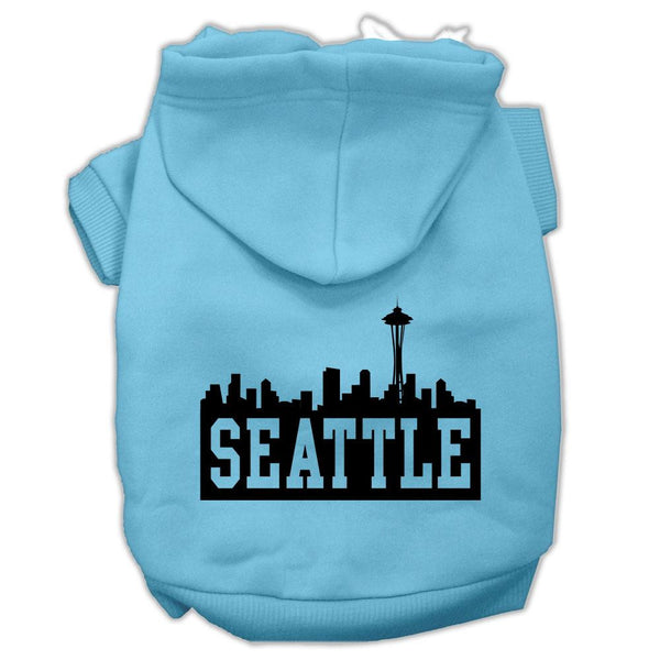 Seattle Skyline Screen Print Pet Hoodies Baby Blue Size XS (8)