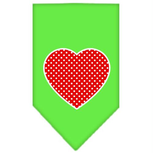 Red Swiss Dot Heart Screen Print Bandana Lime Green Small