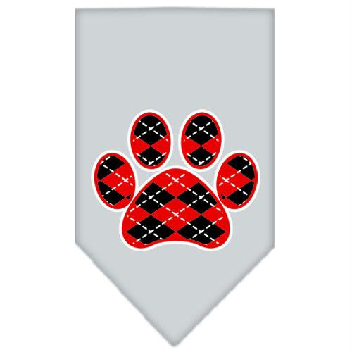 Argyle Paw Red Screen Print Bandana Grey Large