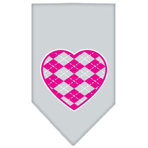 Argyle Heart Pink Screen Print Bandana Grey Small