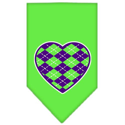 Argyle Heart Purple Screen Print Bandana Lime Green Small