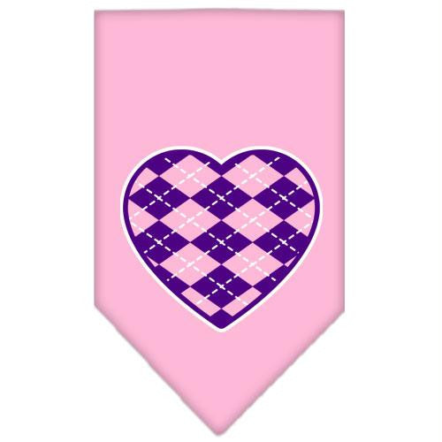 Argyle Heart Purple Screen Print Bandana Light Pink Small