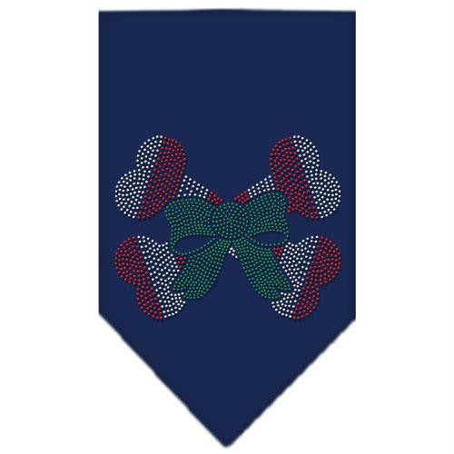 Candy Cane Crossbones Rhinestone Bandana Navy Blue Small