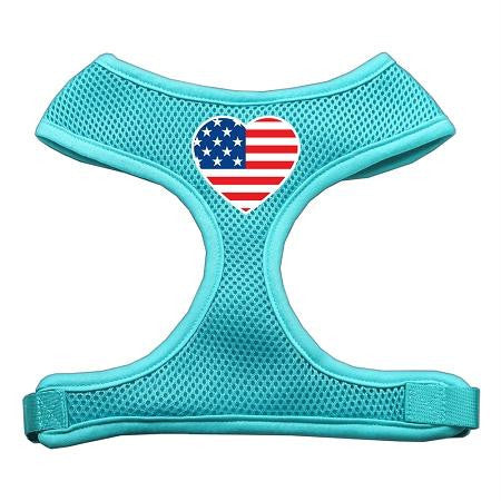 Heart Flag USA Screen Print Soft Mesh Harness Aqua Medium