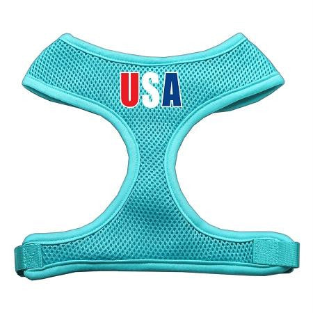 USA Star Screen Print Soft Mesh Harness Aqua Extra Large