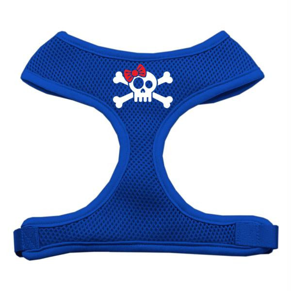 Skull Bow Screen Print Soft Mesh Harness Blue Extra Large