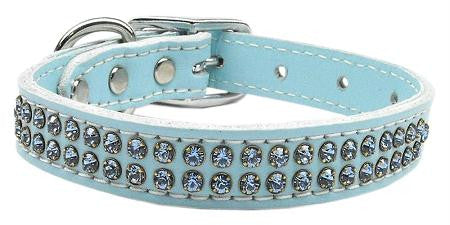 Two Row Clear Jeweled Leather Baby Blue 16