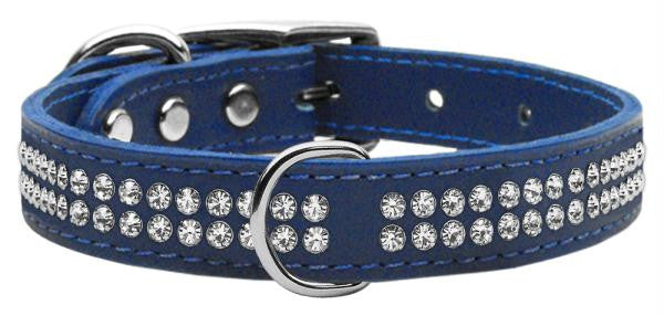 Two Row Clear Jeweled Leather Blue 16