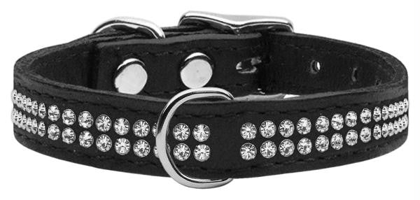 Two Row Clear Jeweled Leather Black 20