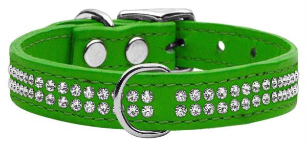Two Row Clear Jeweled Leather Emerald Green 20