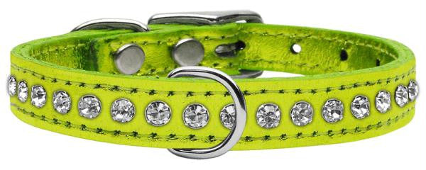 One Row Clear Crystal Metallic Leather Lime Green 12