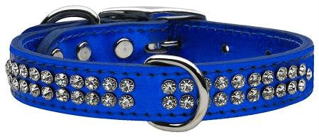 Two Row Clear Crystal Metallic Leather Blue 16