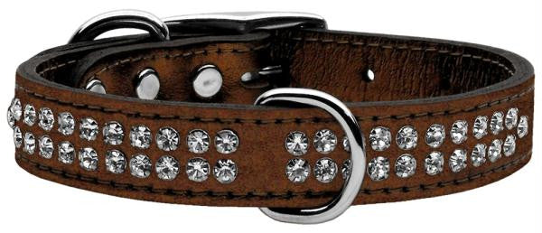 Two Row Clear Crystal Metallic Leather Bronze 16