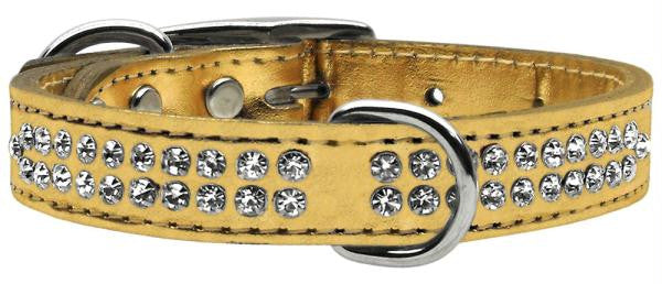 Two Row Clear Crystal Metallic Leather Gold 16