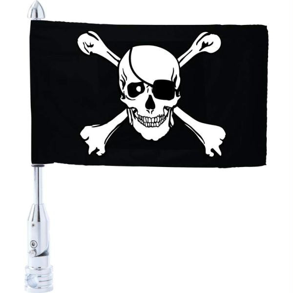 Diamond Plate Motorcycle Flagpole Mount And Skull-cross-bones Flag