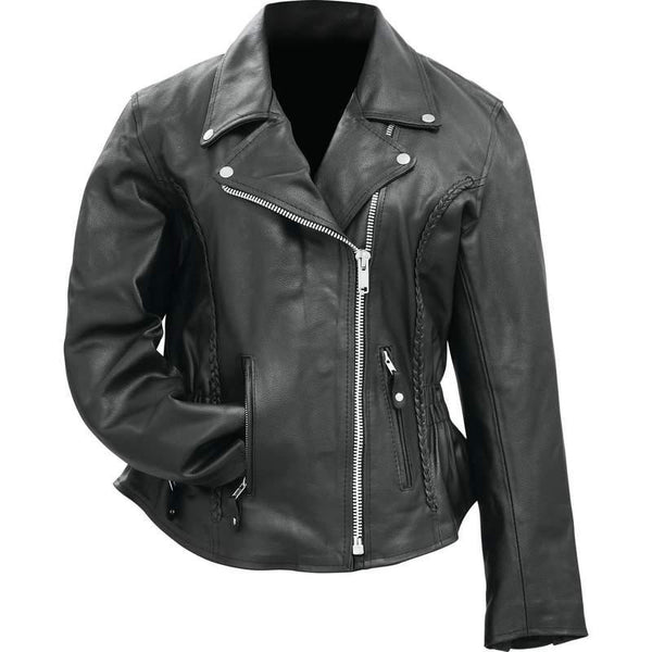 Rocky Mountain Hides Ladies&rsquo; Solid Genuine Buffalo Leather Motorcycle Jacket- 2x