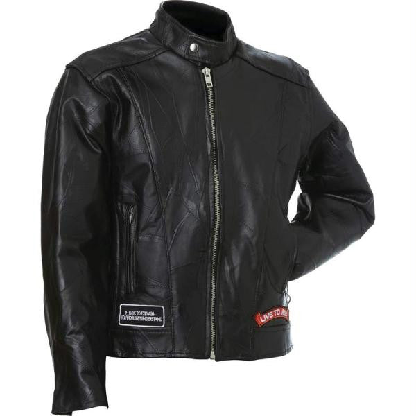 Diamond Plate Rock Design Genuine Buffalo Leather Motorcycle Jacket- Xl