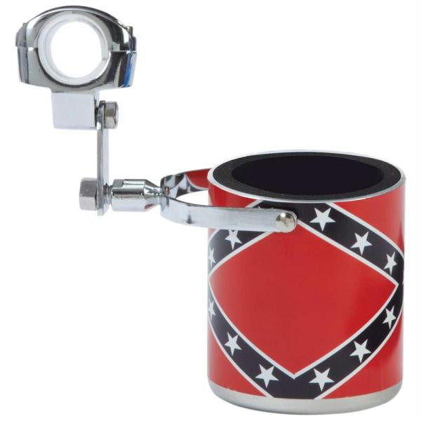 Diamond Plate Stainless Steel Rebel Flag Motorcycle Cup Holder