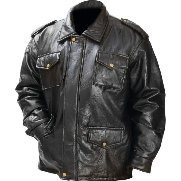 Giovanni Navarre Italian Stone Design Genuine Leather Field Jacket- Xl