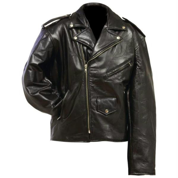 Diamond Plate Rock Design Genuine Leather Motorcycle Jacket- 2x