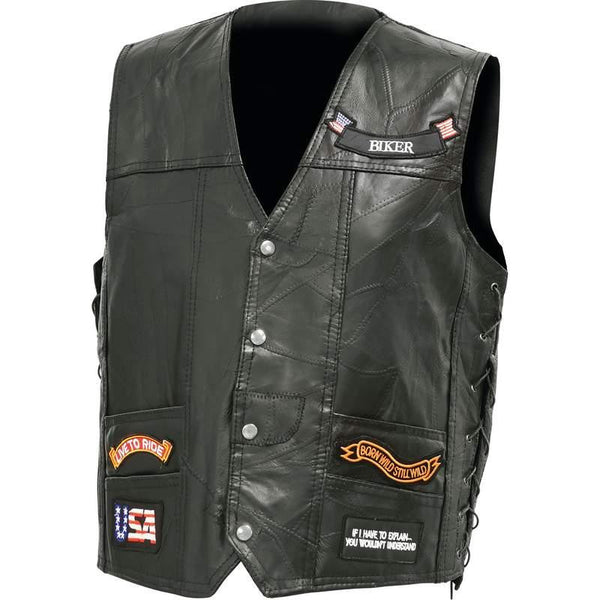 Diamond Plate Italian Stone Design Genuine Buffalo Leather Led Vest- L