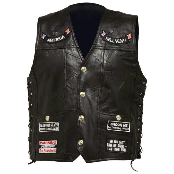 Diamond Plate Rock Design Genuine Buffalo Leather Vest- Lg