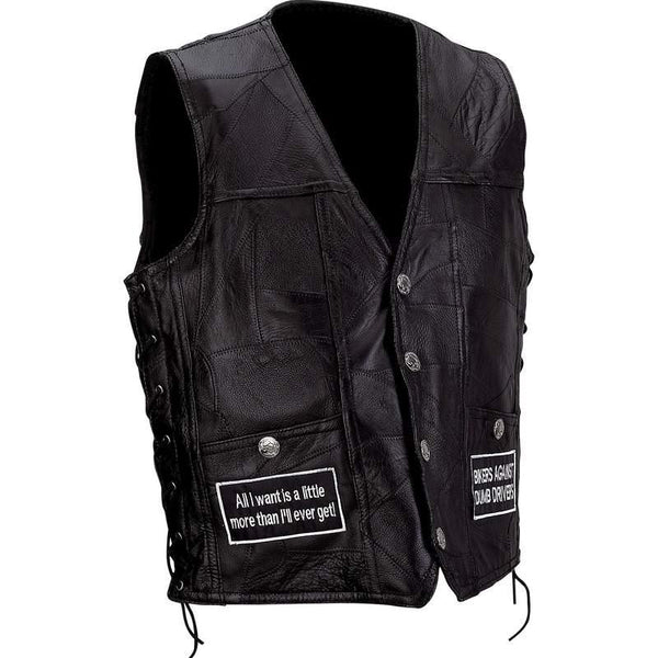 Diamond Plate Rock Design Genuine Buffalo Leather Concealed Carry Vest With Patches- 3x