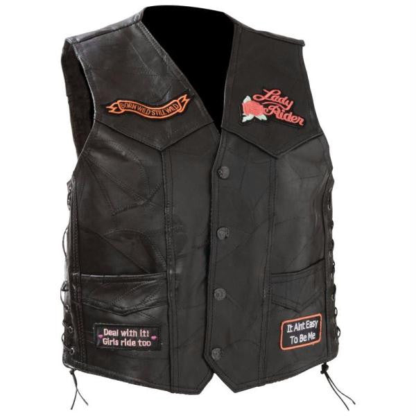 Diamond Plate Ladies Rock Design Genuine Leather Vest- 3x