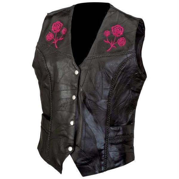 Live-ride-rock Ladies Rock Design Genuine Buffalo Leather Vest- 4x