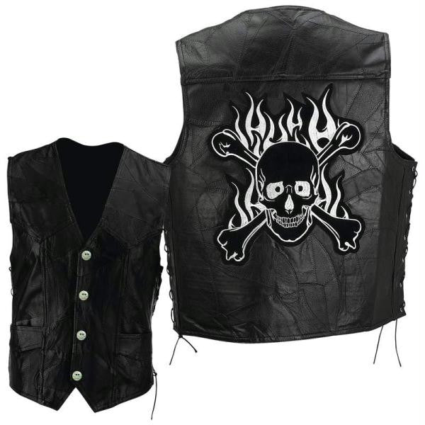 Diamond Plate Rock Design Genuine Buffalo Leather Motorcycle Vest- Sz M