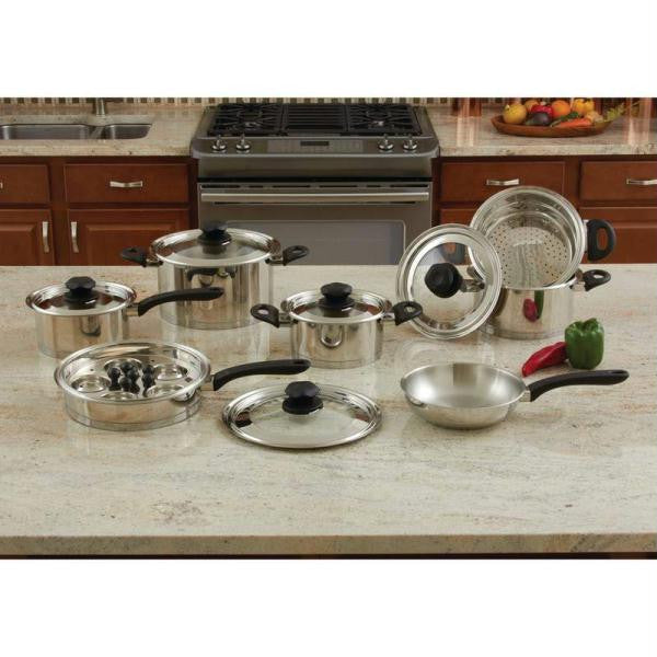 Maxam 18pc Stainless Steel Cookware Set With Steam Control Knobs