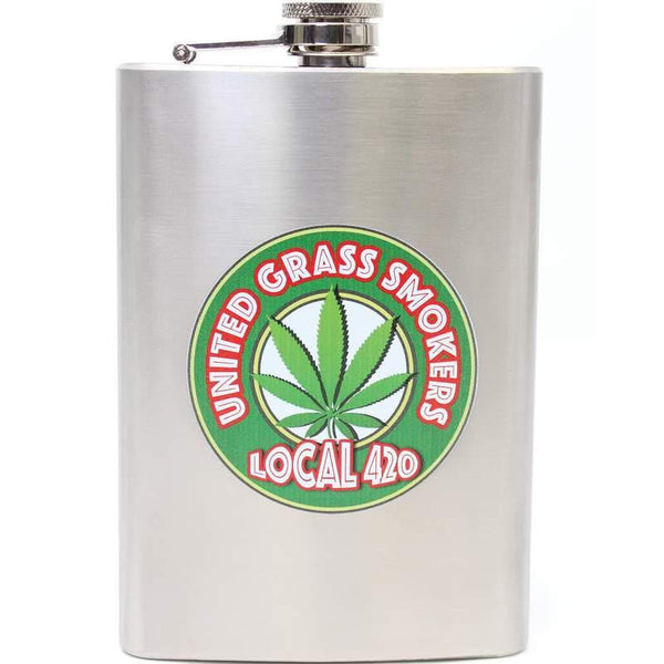 United Grass Smokers Local 420 8oz Stainless Steel Flask&nbsp;by Maxam