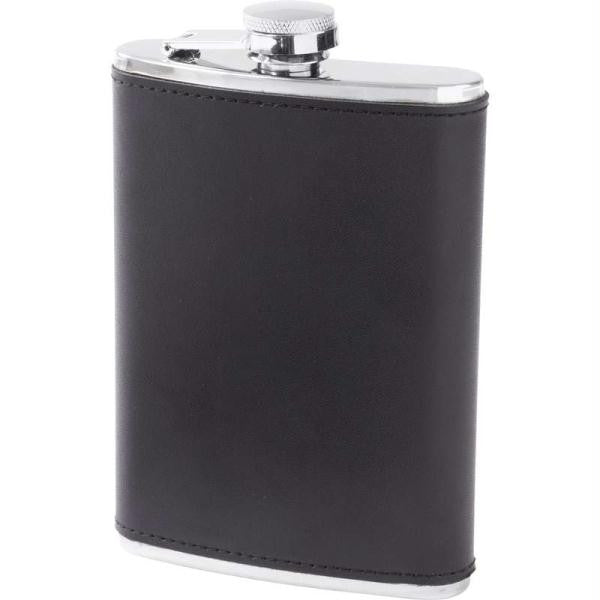 Maxam 8oz Stainless Steel Flask With Genuine Brown Leather Wrap