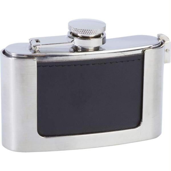 Maxam 3oz Genuine Leather Wrapped Stainless Steel Belt Buckle Flask