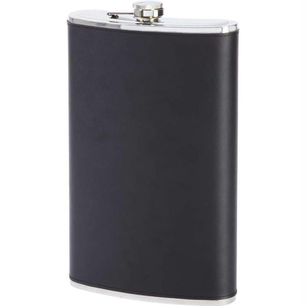 Maxam 64oz Jumbo Stainless Steel Flask With Genuine Leather Wrap