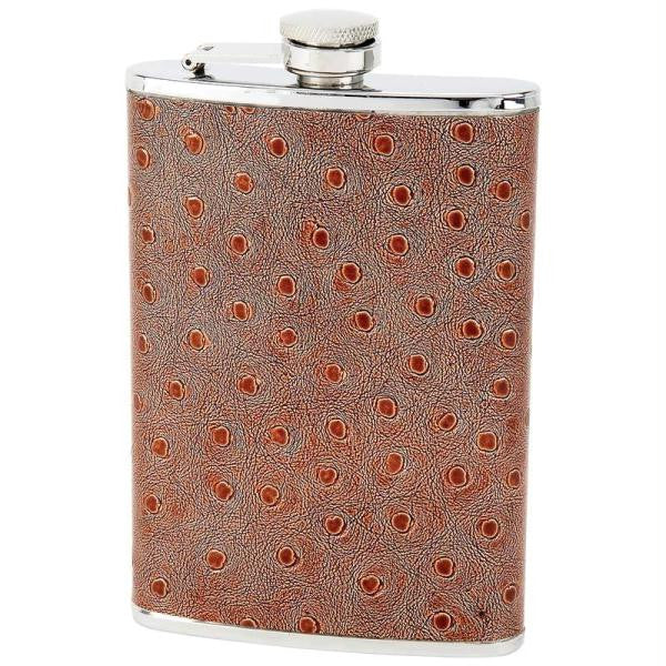 Maxam 8oz Stainless Steel Flask With Faux Ostrich Leather Wrap