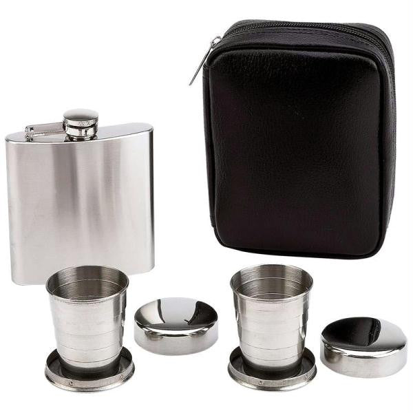 Maxam 4pc Flask And Collapsible Cups Set