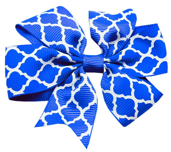 Hair Bow Quatrefoil French Barrette Blue