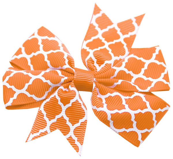 Hair Bow Quatrefoil French Barrette Orange